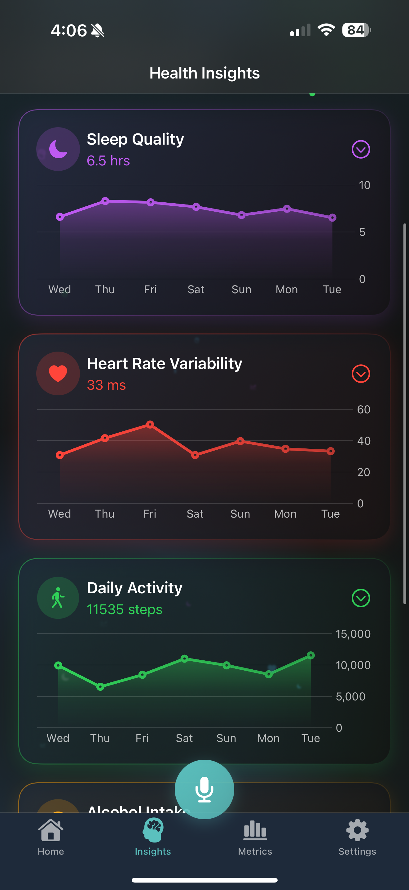 Vitul app health insights screen